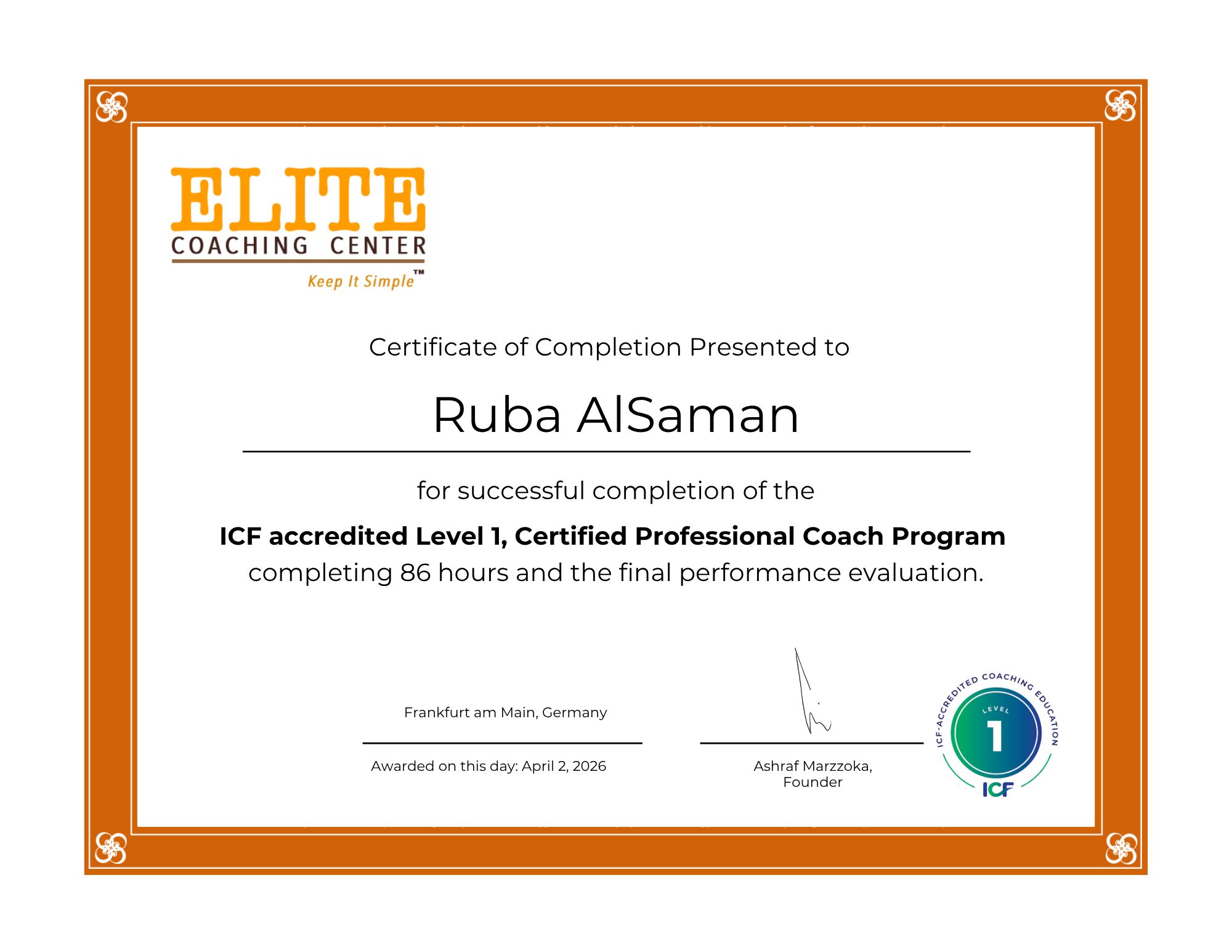 ICF Certified Professional Coach Certificate